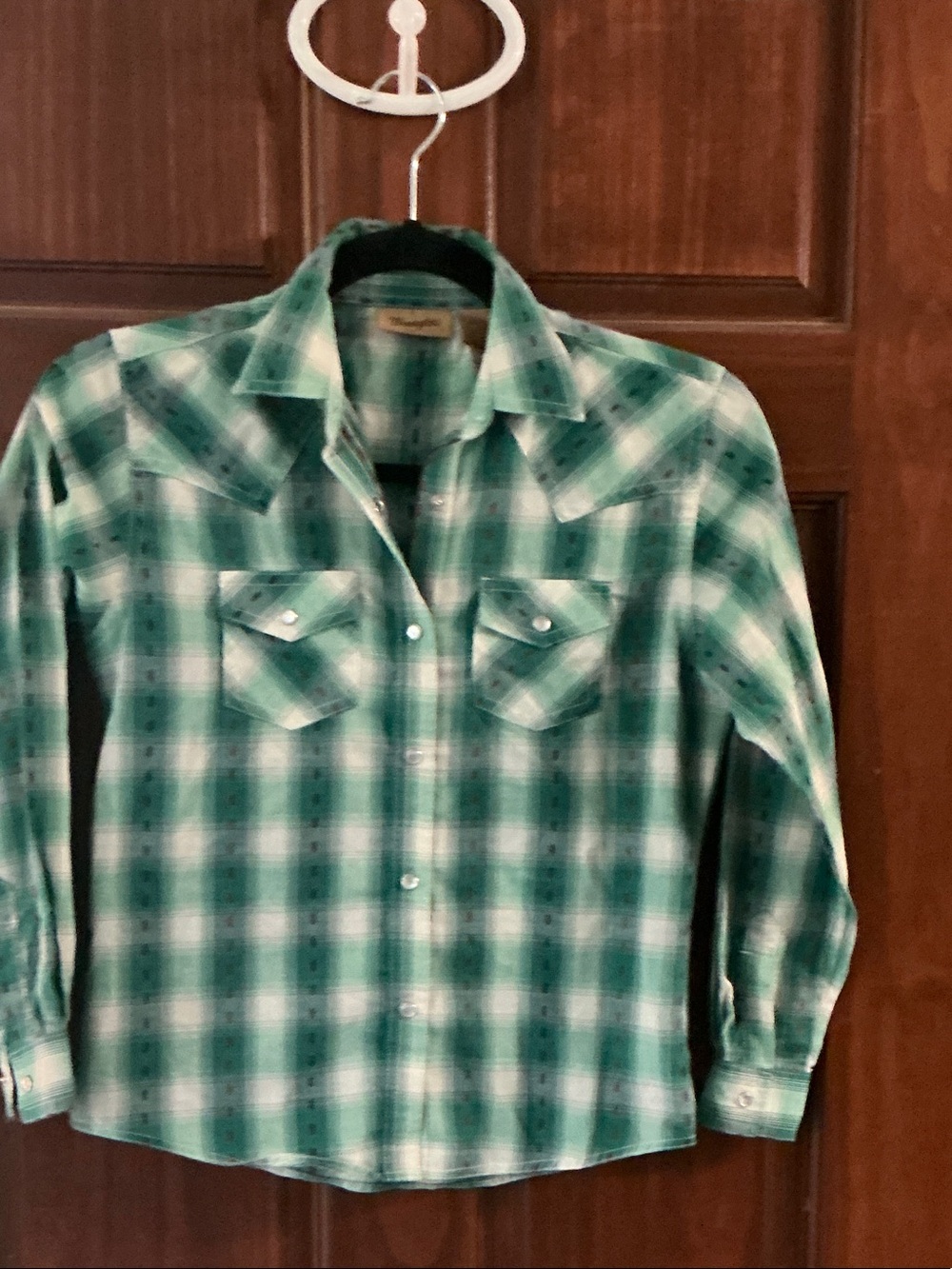 Wrangler Girls’ Green Plaid Western Shirt